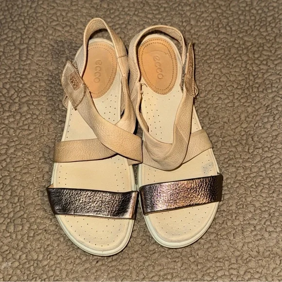 ECCO Women's Damara Crisscross Gladiator Sandal Women’s Sz 7 Natural & Rose Gold - Picture 2 of 10